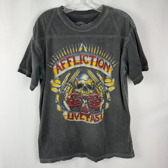 Vintage Affliction T-Shirt Mens L Gray Whimsigoth 1973 World Tour Guns Roses USA - Picture 3 of 8